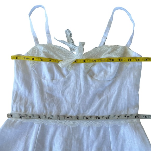 Reformation Arya White Linen Mini Dress Lace Accents Adjustable Straps Sz 6 NWOT - Picture 13 of 15
